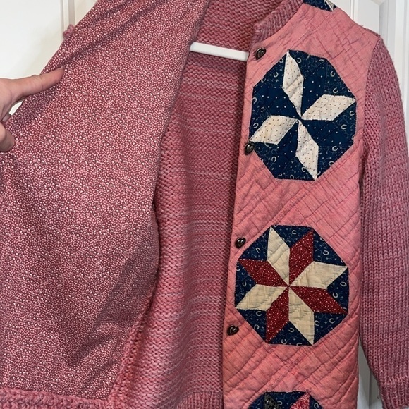 Handmade vintage sweater quilted front folksy boho hippie artsy patchwork M/L - Picture 8 of 14